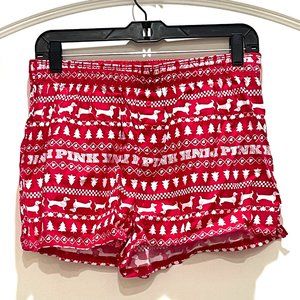 Victoria's Secret Pink Small Red White Christmas Tree Dog Pajama Shorts NWT